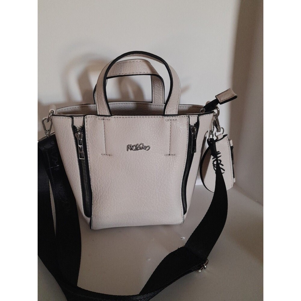 Mossimo white/Black leather Tote Purse With Coin Accessor/ Detachable Strap New